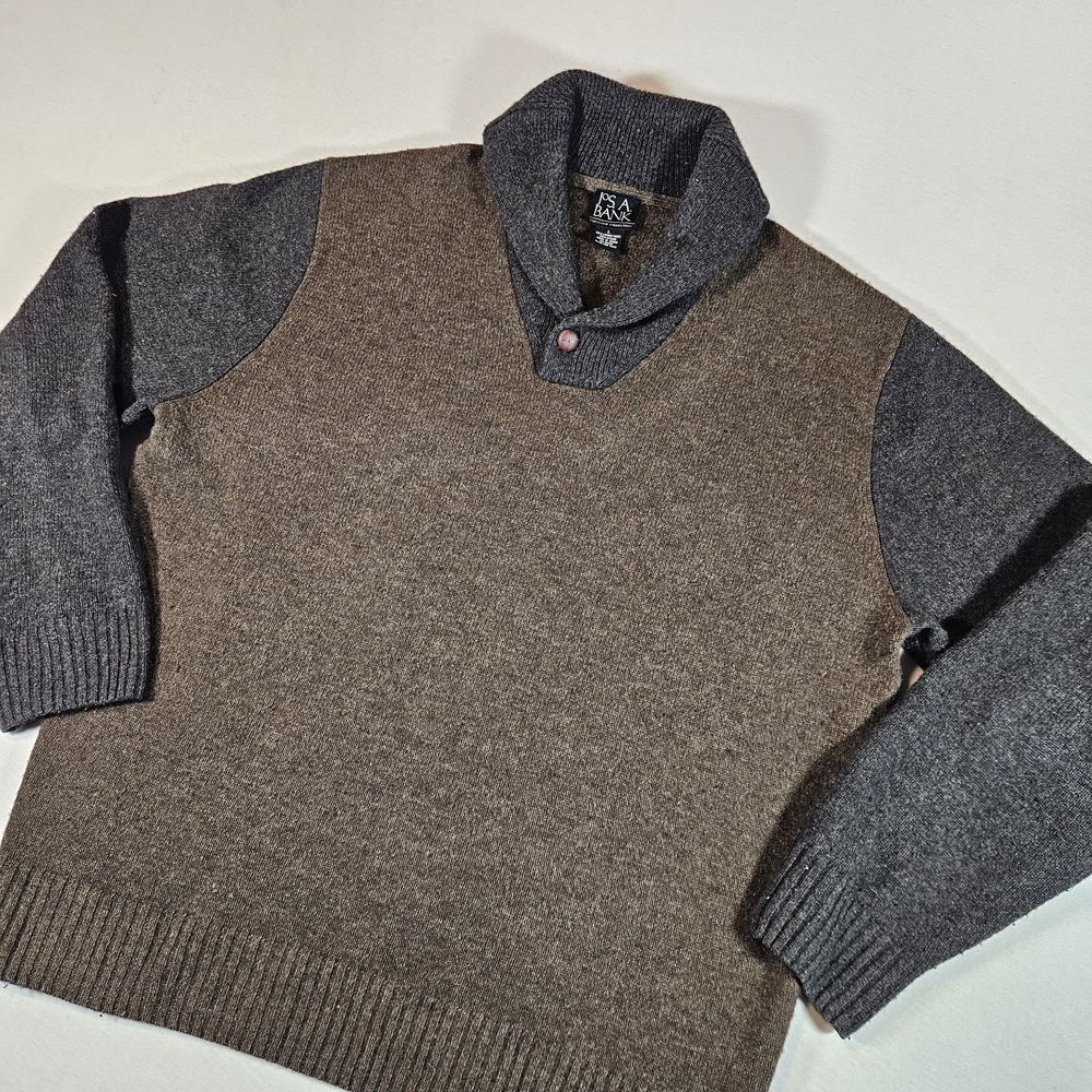 Jos A  Bank Sweater Mens Large Lambs Wool Blend Quart Snap Executive‎ Collection